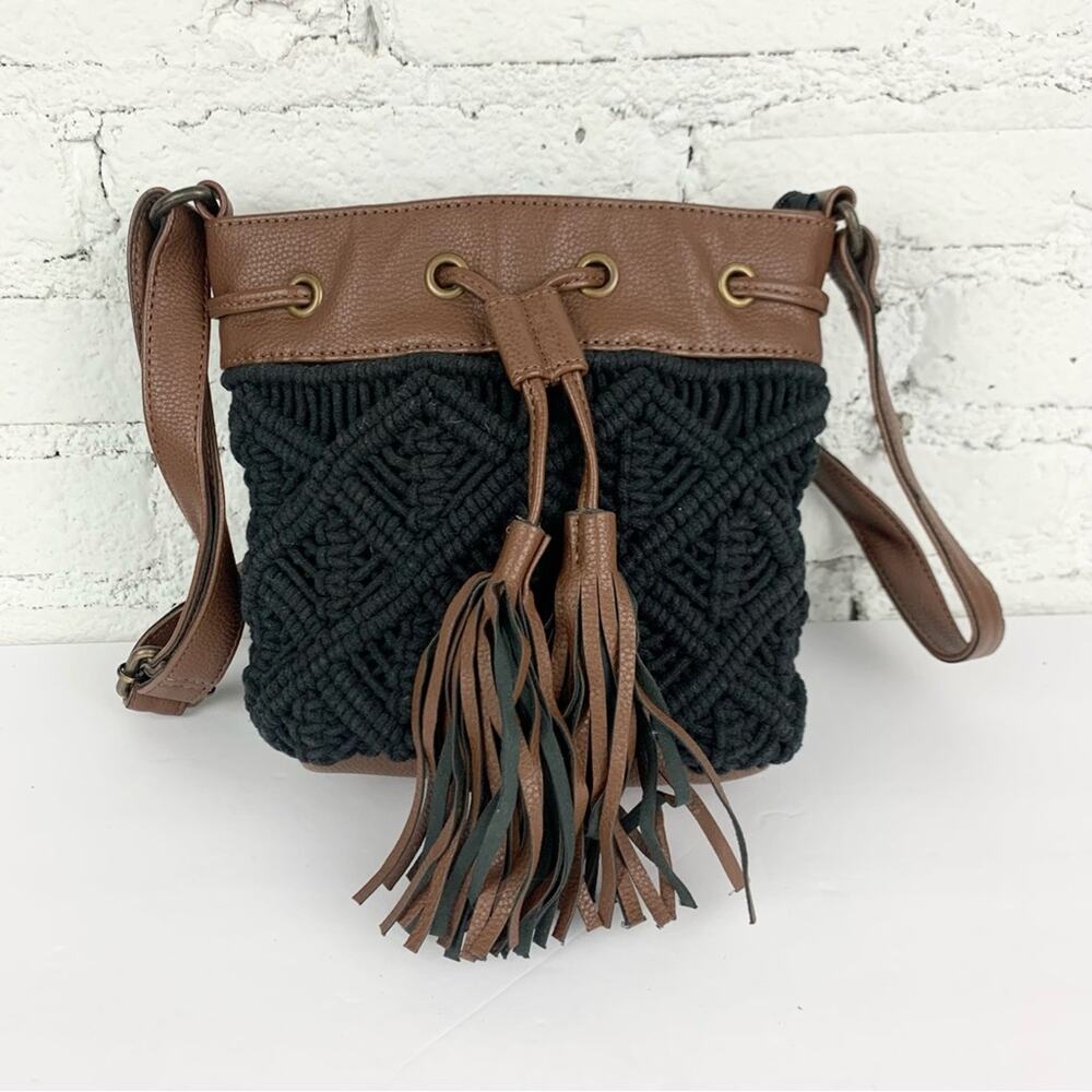 Noonday Collection Black Macrame Woven Braided Kuro Crossbody Purse